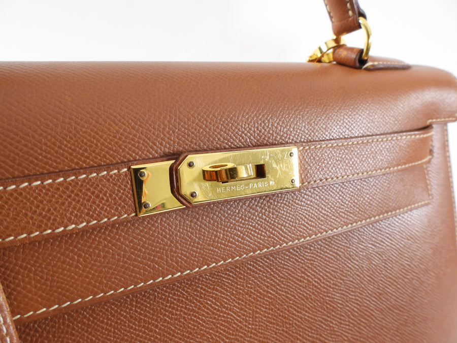 Hermes Vintage 1995 Gold Epsom Leather Kelly Sellier 32 Bag GHW