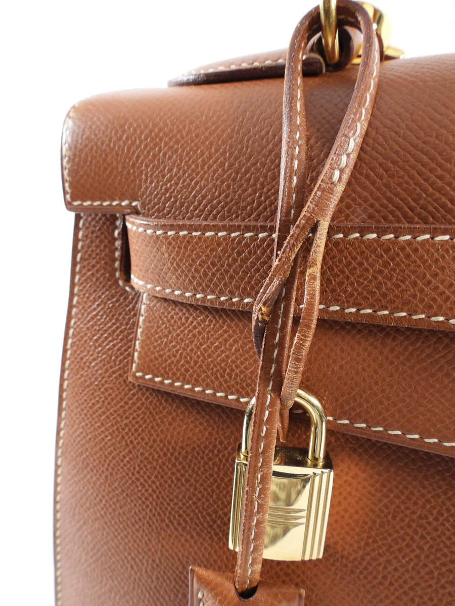 Hermes Vintage 1995 Gold Epsom Leather Kelly Sellier 32 Bag GHW