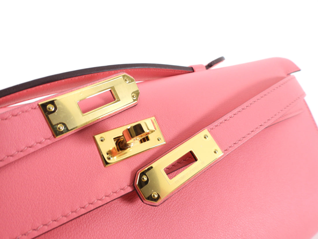 Hermes Rose Azalee Swift Pink Kelly Cut Bag GHW
