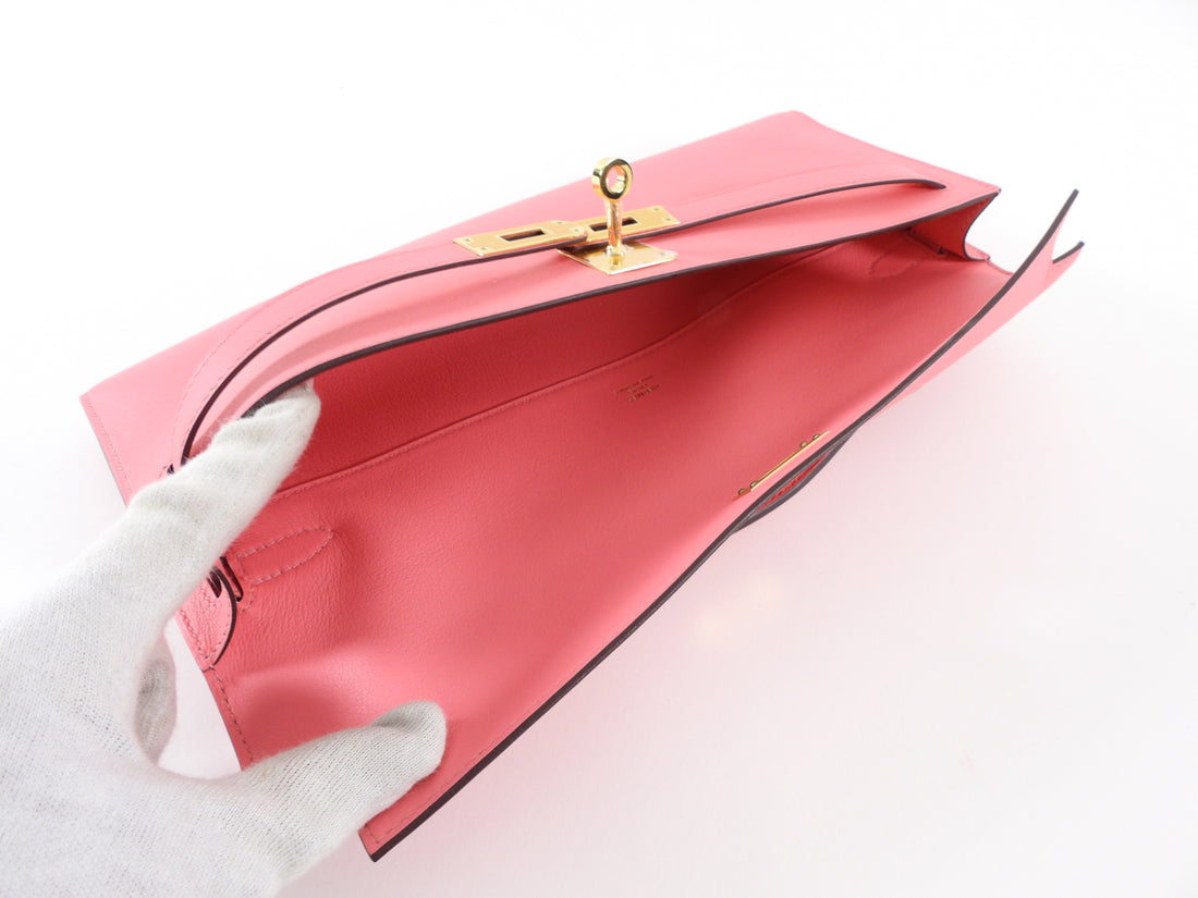 Hermes Rose Azalee Swift Pink Kelly Cut Bag GHW