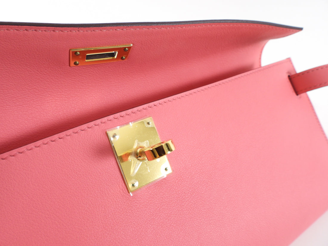 Hermes Rose Azalee Swift Pink Kelly Cut Bag GHW