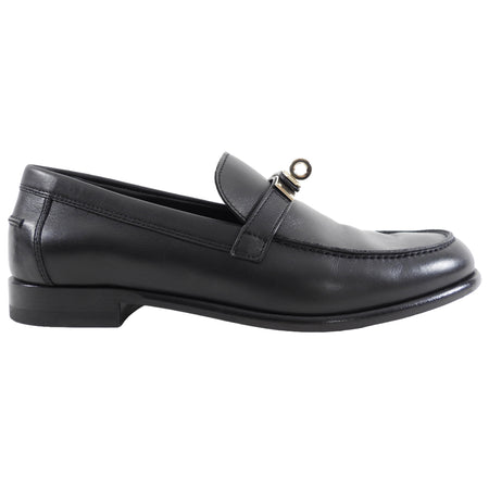 Hermes Black Leather Destin Loafer with GHW Kelly Buckle - 37