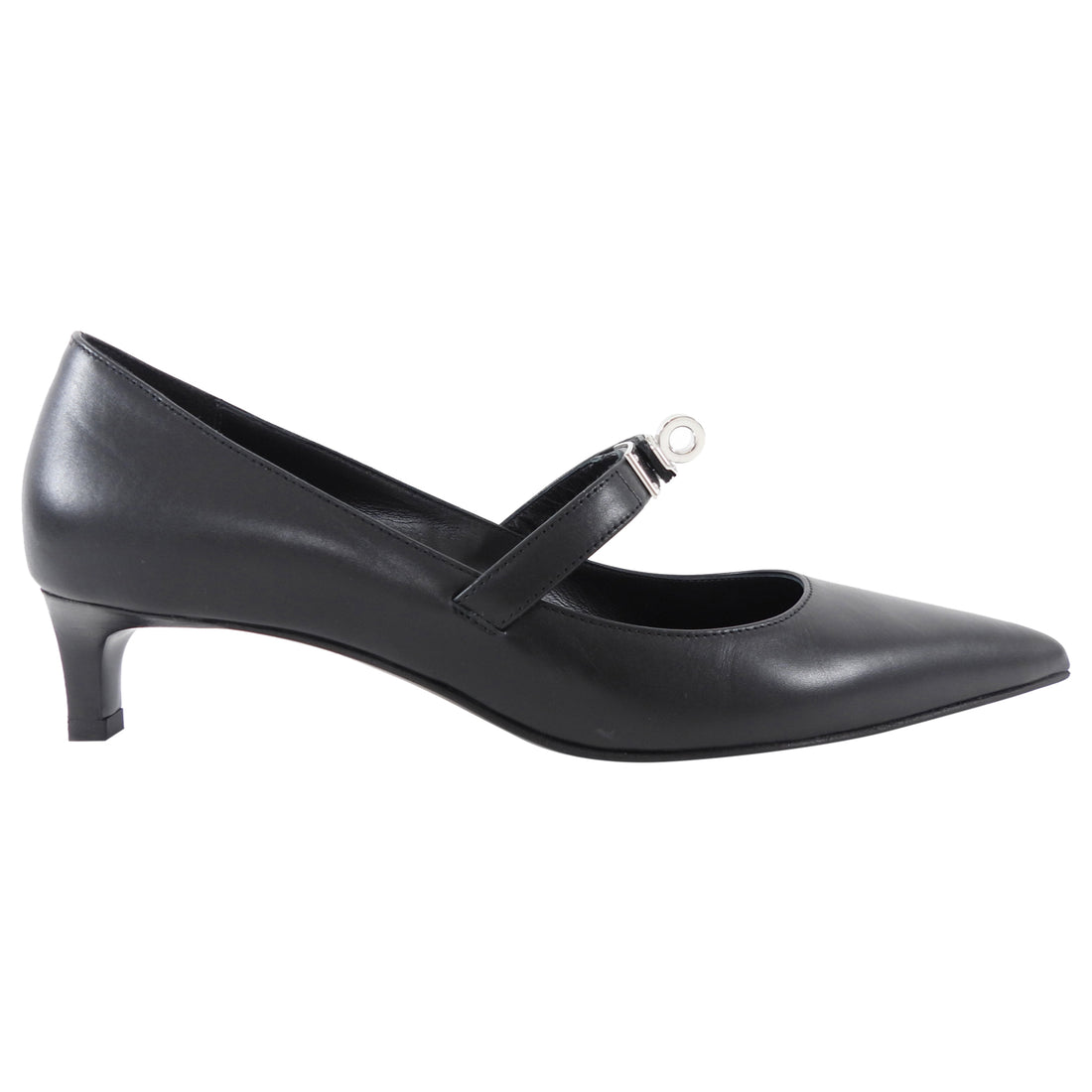 Hermes Kiara 40mm Black Leather Pointed Kelly Maryjane Pump - 36.5