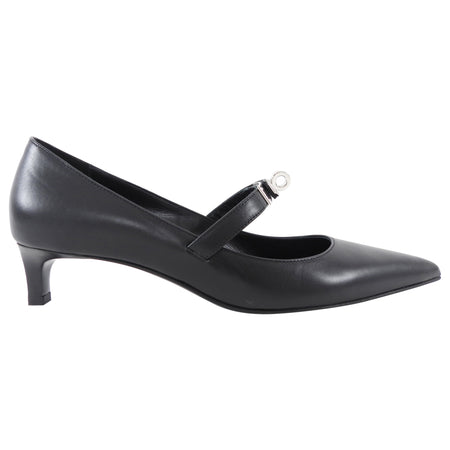 Hermes Kiara 40mm Black Leather Pointed Kelly Maryjane Pump - 36.5