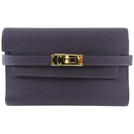 Hermes  Raisin Anemone Epsom GHW Kelly Verso Wallet
