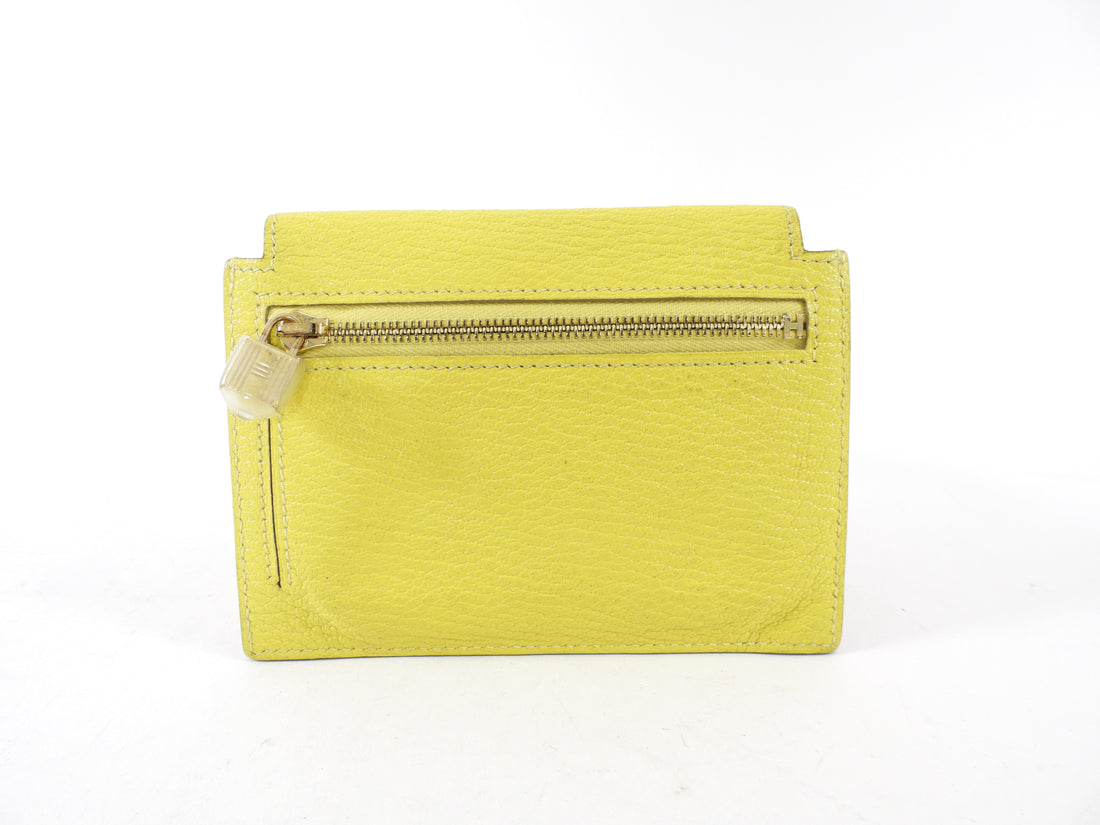 Hermes Lime Chevre Leather Kelly Pocket Compact Wallet GHW