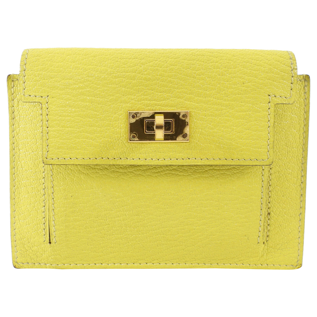 Hermes Lime Chevre Leather Kelly Pocket Compact Wallet GHW