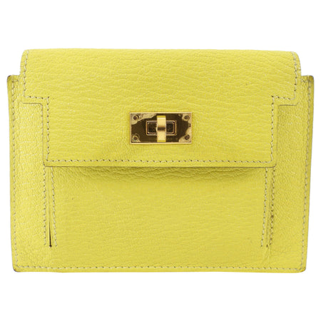 Hermes Lime Chevre Leather Kelly Pocket Compact Wallet GHW
