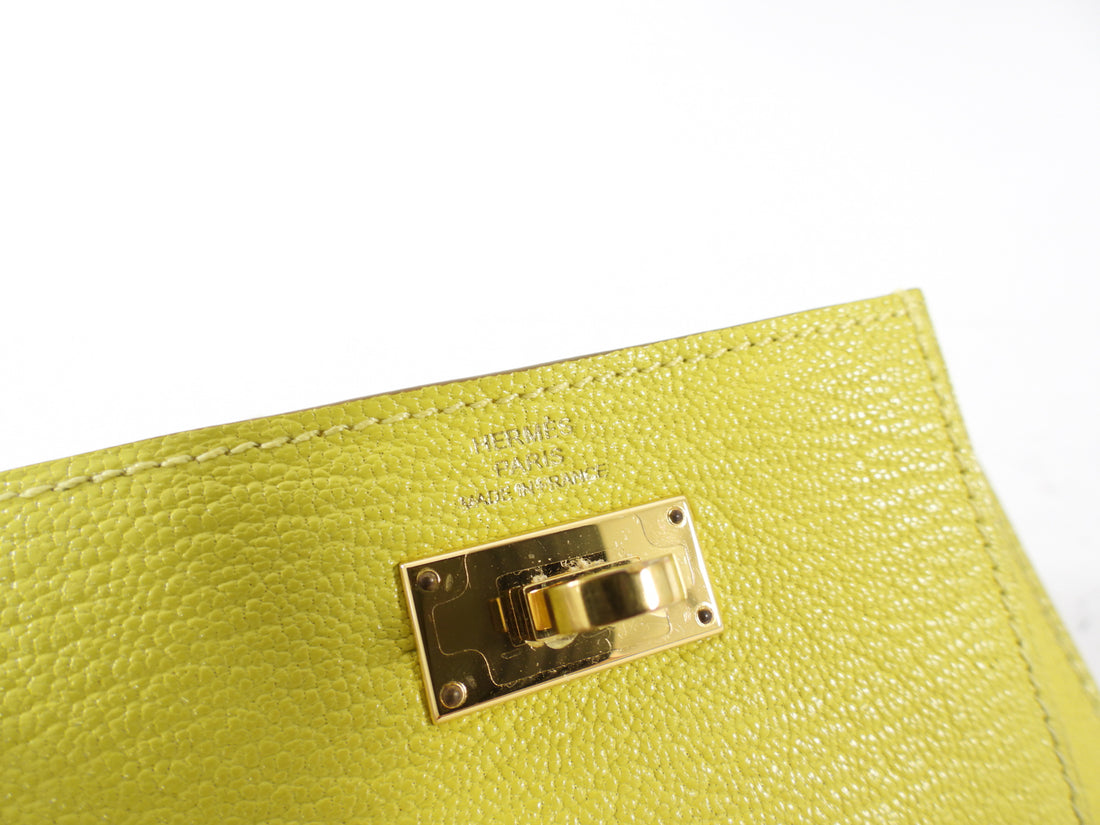 Hermes Lime Chevre Leather Kelly Pocket Compact Wallet GHW