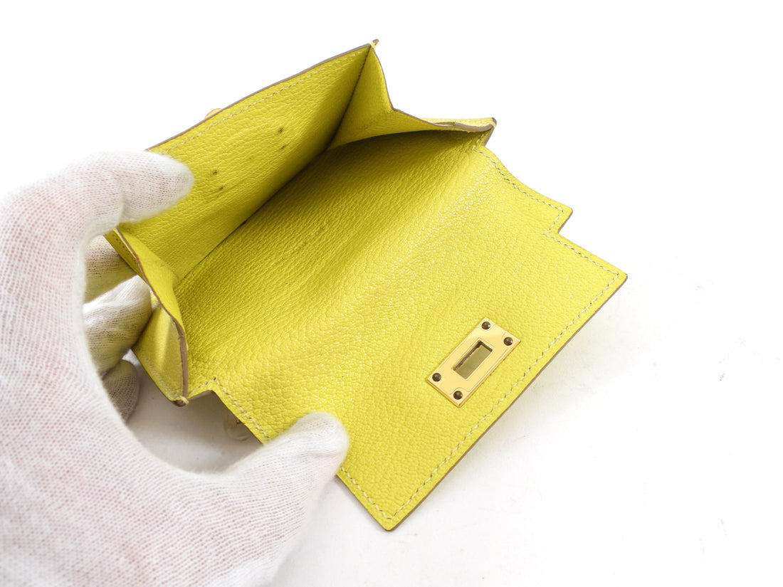 Hermes Lime Chevre Leather Kelly Pocket Compact Wallet GHW