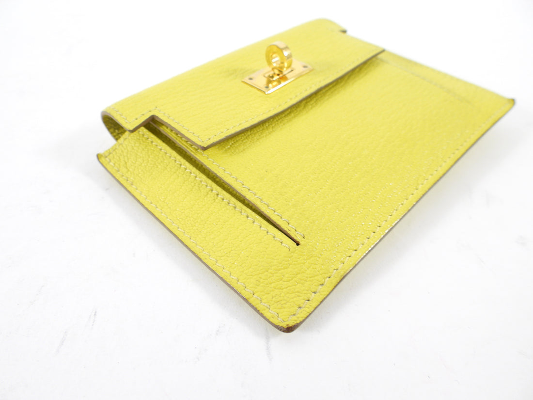 Hermes Lime Chevre Leather Kelly Pocket Compact Wallet GHW