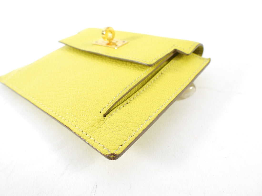 Hermes Lime Chevre Leather Kelly Pocket Compact Wallet GHW