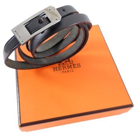 Hermes 5 x Tour Dark Brown Ebene Leather Wrap Bracelet