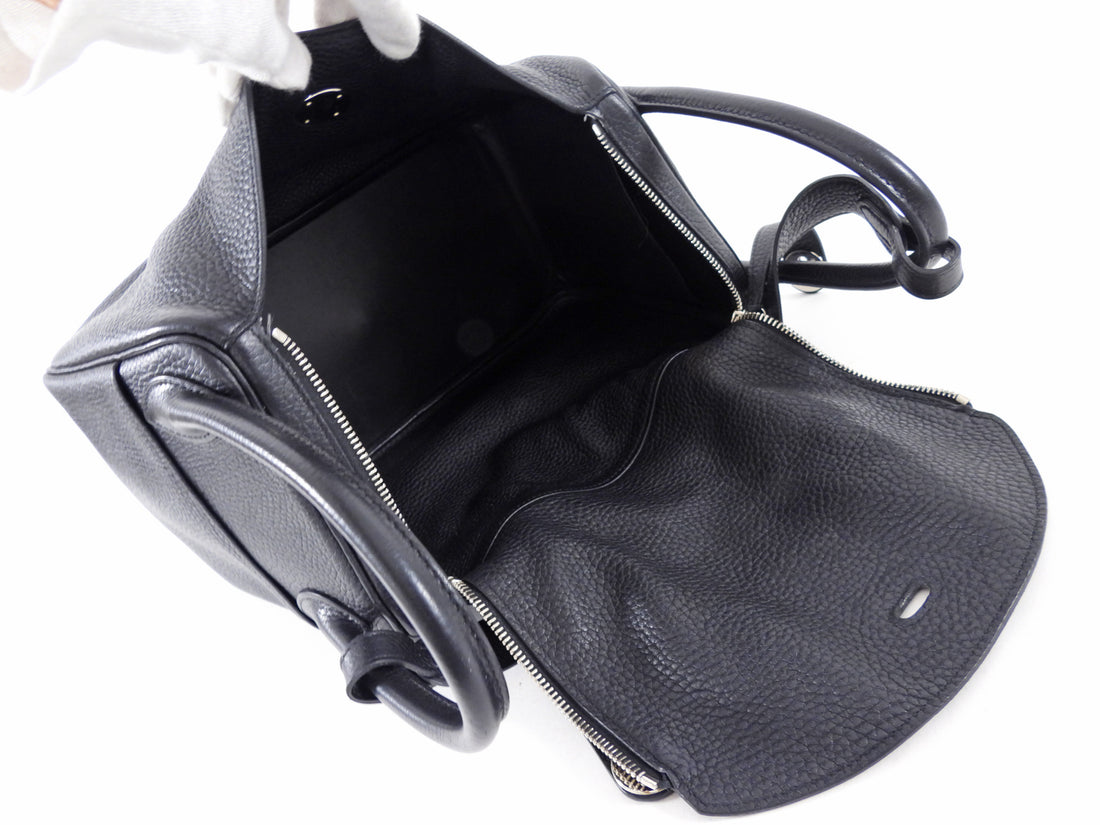Hermes Black Clemence Leather Lindy 30 Bag PHW