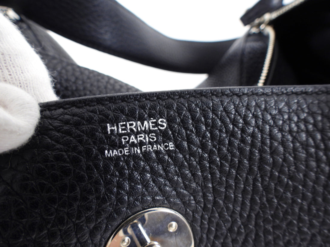 Hermes Black Clemence Leather Lindy 30 Bag PHW