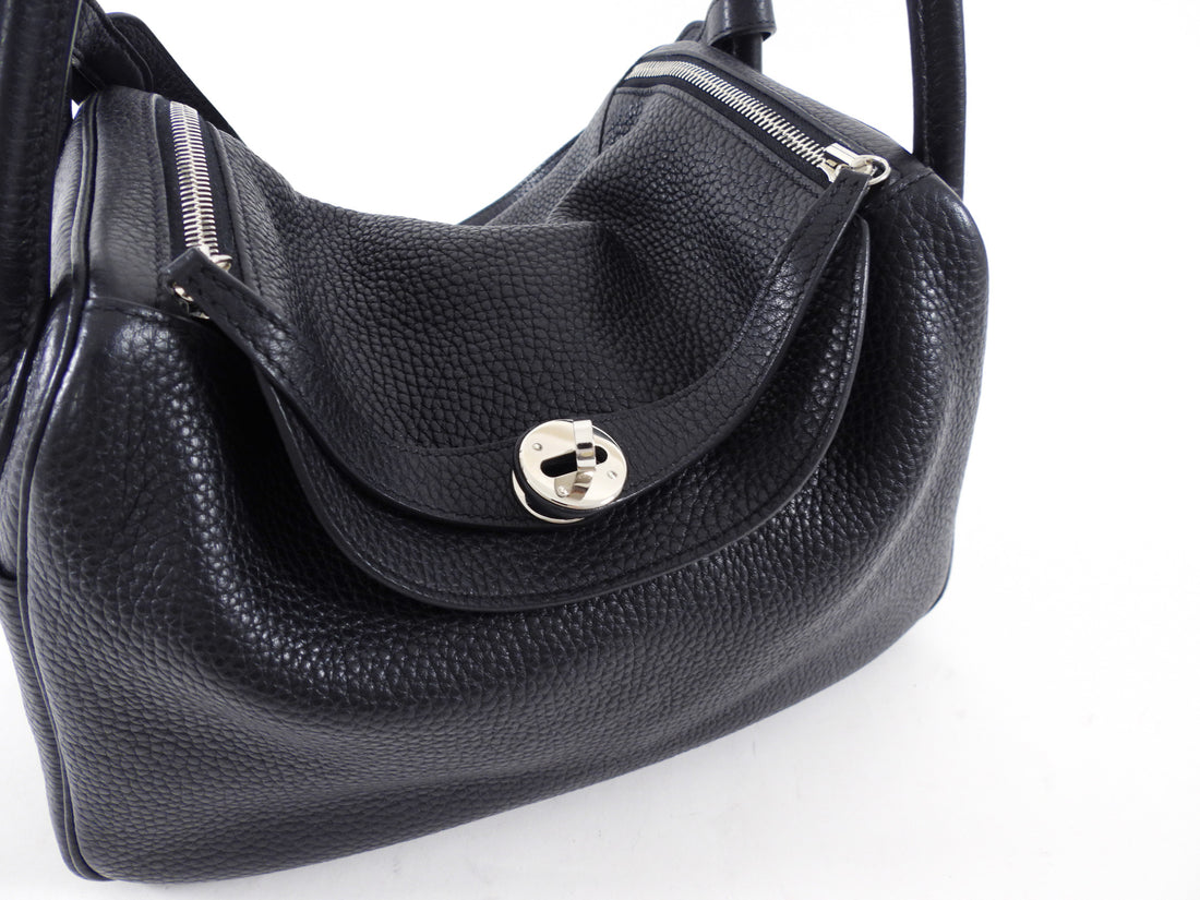 Hermes Black Clemence Leather Lindy 30 Bag PHW