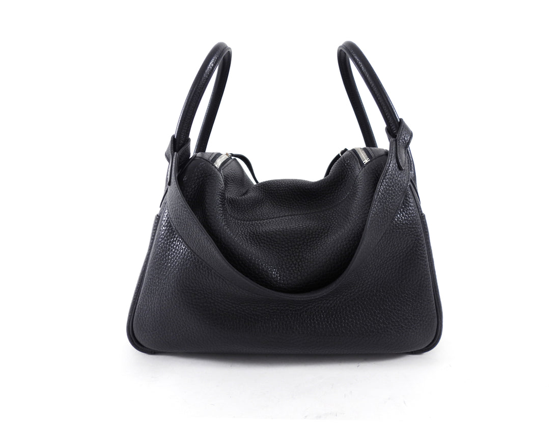 Hermes Black Clemence Leather Lindy 30 Bag PHW