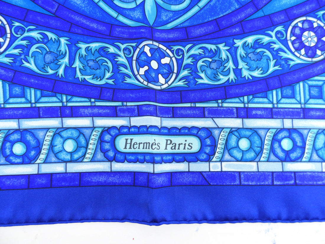 Hermes Blue Silk Lumieres De Paris Silk 90cm Scarf