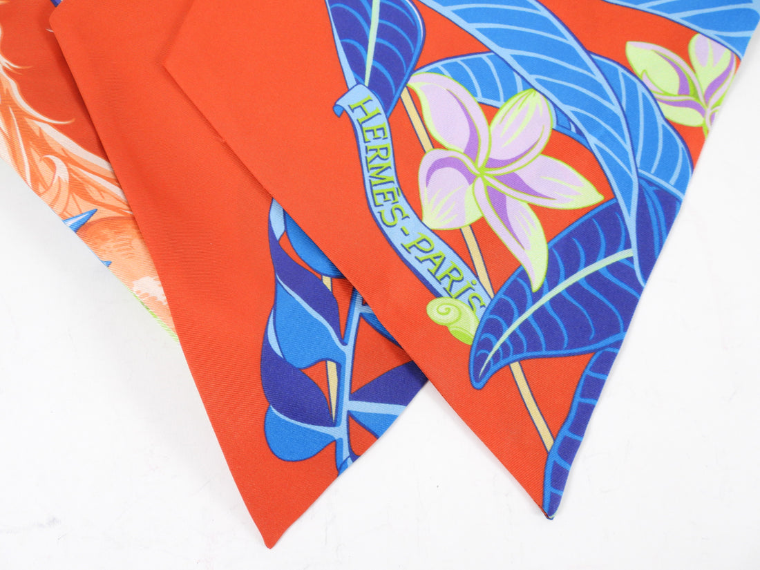 Hermes Flamingo Party Silk Maxi Twill Scarf Red Blue Lime
