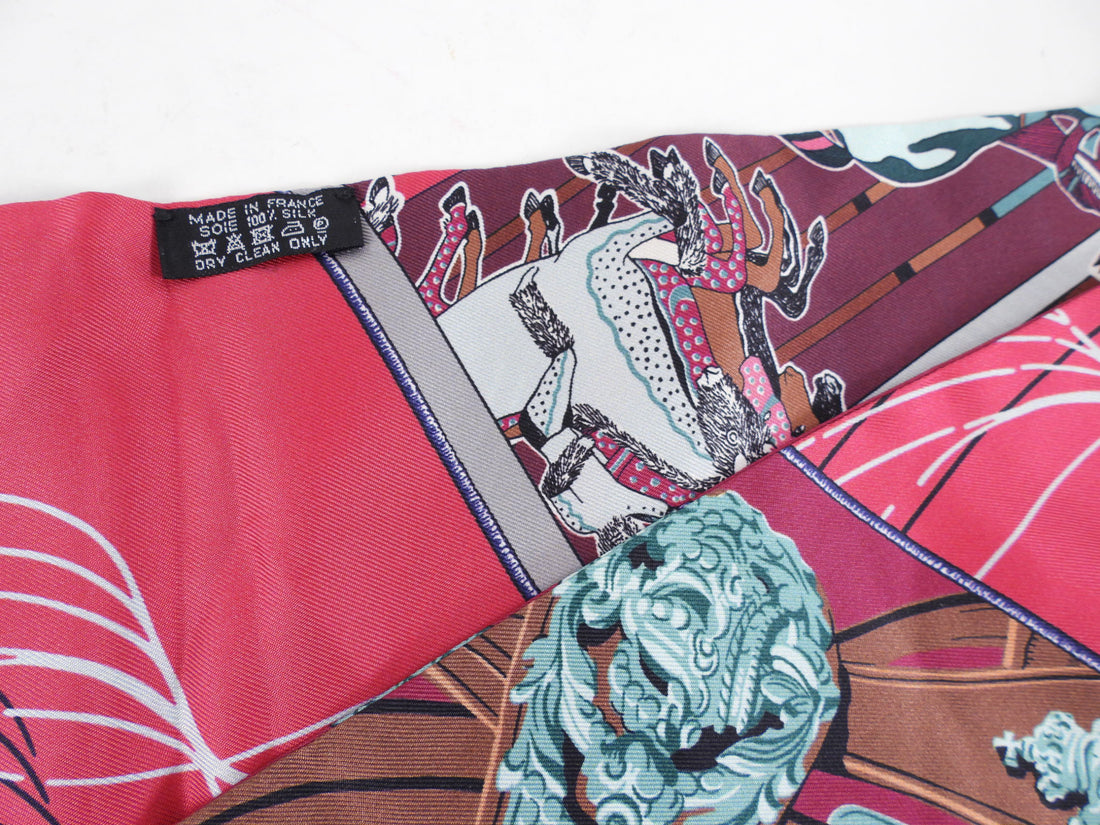 Hermes Carre en Carres Silk Maxi Twilly Scarf Violet, Burgundy, Teal