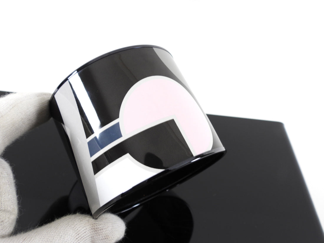 Hermes Black White Grey Pink Mega Wide Enamel Bangle Bracelet