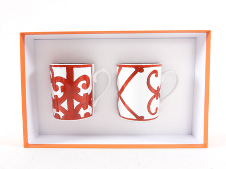 Hermes Red and White Balcon du Guadalquivir 2 Mugs Set