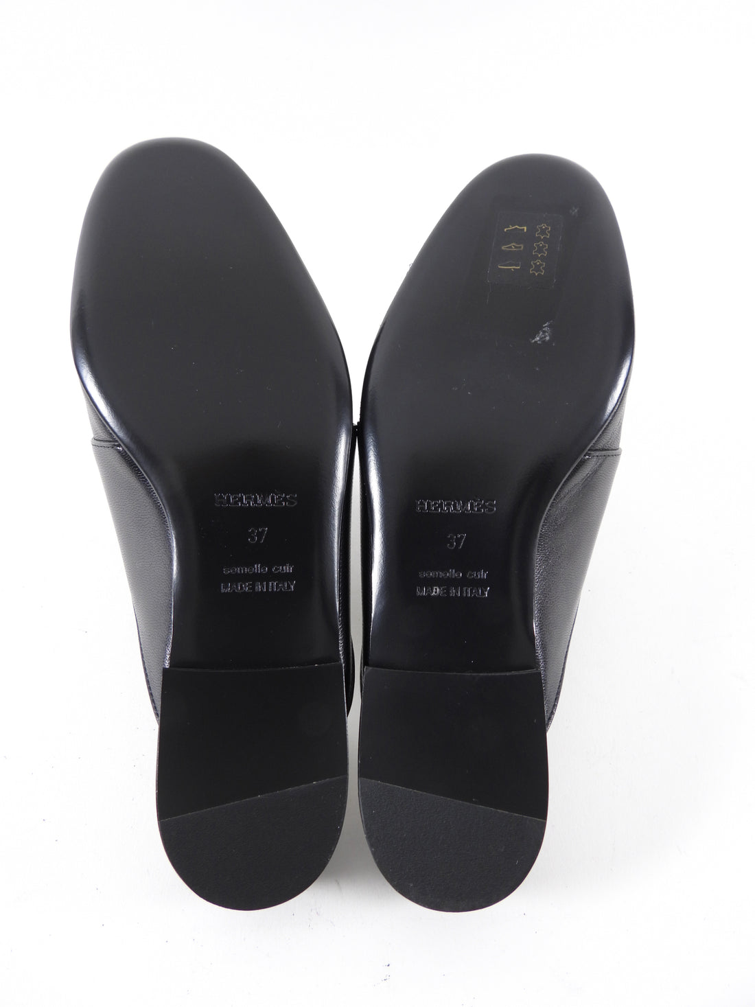 Hermes Black Leather Catena Mule with Black White Interior - 37