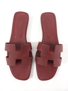 Hermes Burgundy Oran H Flat Sandals - 42