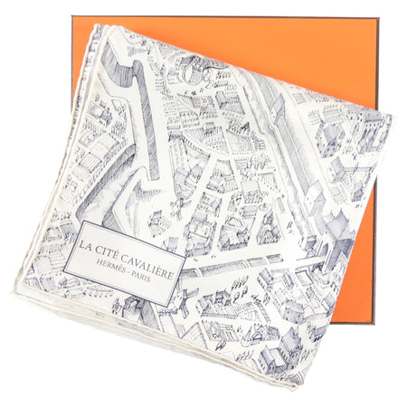 Hermes La Cite Cavaliere Cityscape Map with Horse 90cm Silk Scarf