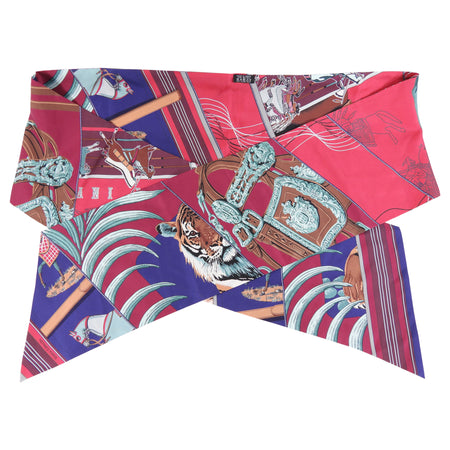 Hermes Carre en Carres Silk Maxi Twilly Scarf Violet, Burgundy, Teal