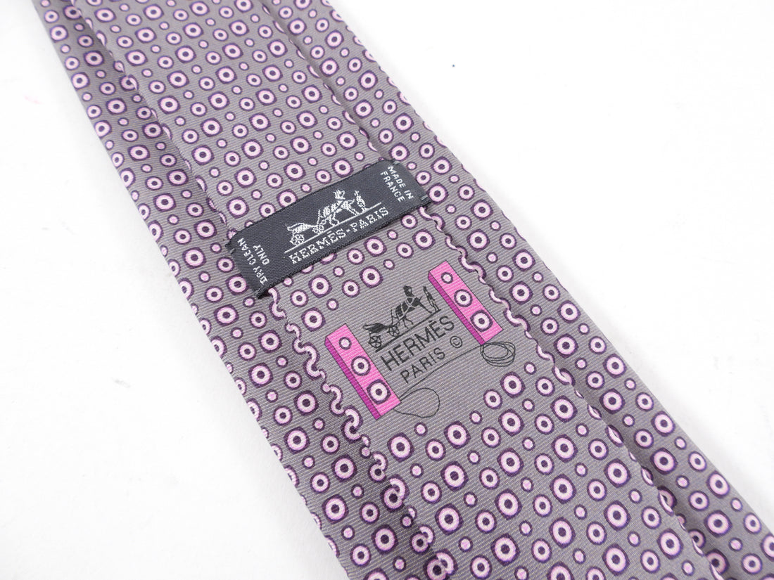 Hermes Pink and Grey Tie With Dots 645732