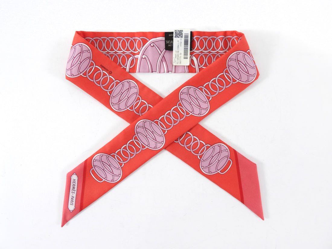 Hermes Lift Profile Hot Coral Pink Silk Twilly Scarf