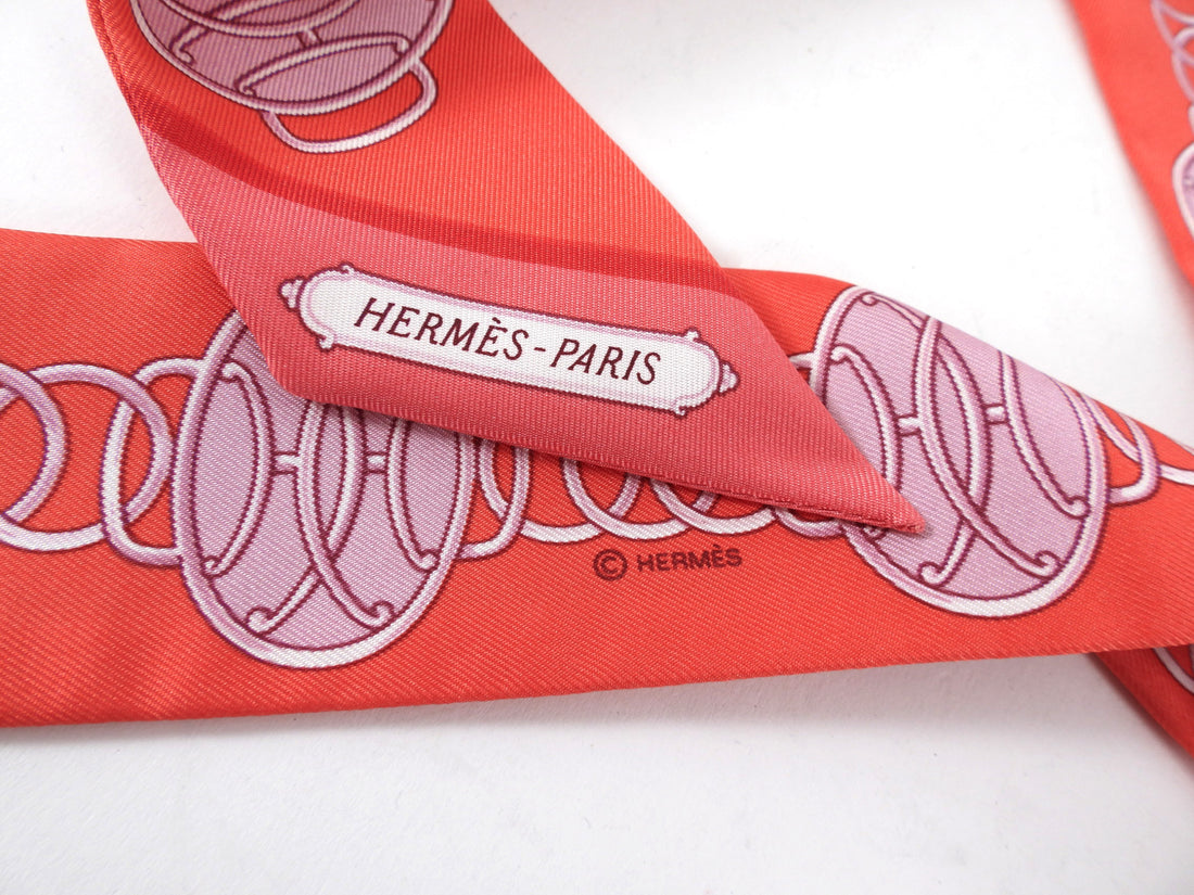 Hermes Lift Profile Hot Coral Pink Silk Twilly Scarf