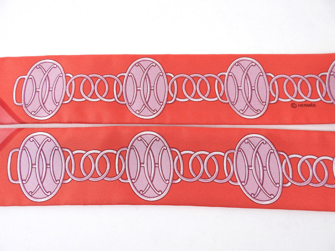 Hermes Lift Profile Hot Coral Pink Silk Twilly Scarf