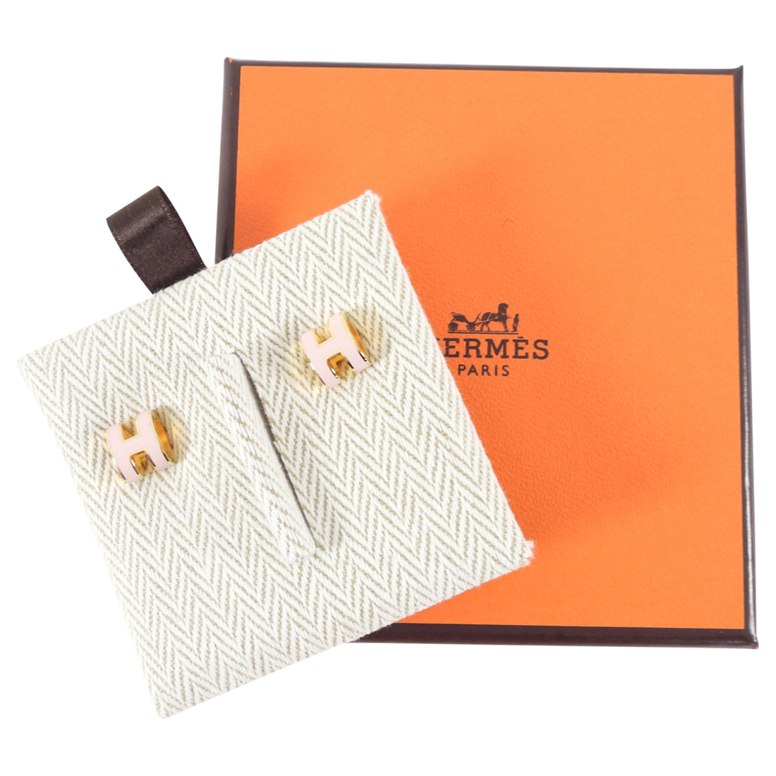 Hermes Pop H Mini Pink Enamel Earrings