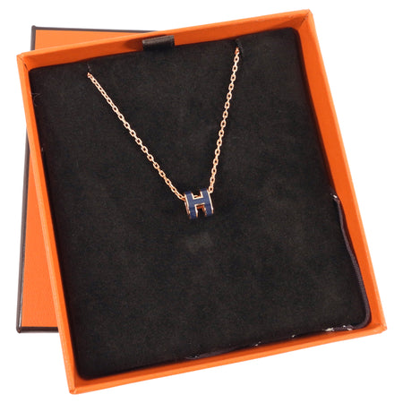 Hermes Pop H Mini Navy Bleu Saphir Enamel Necklace