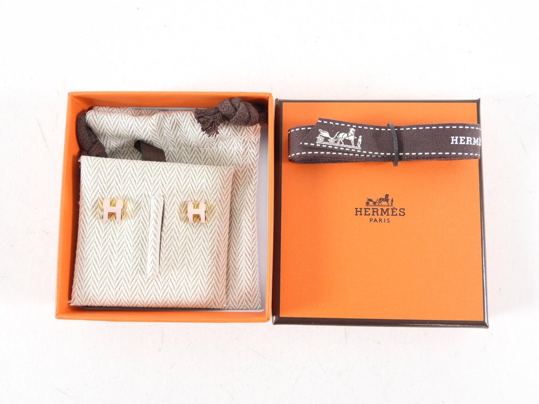 Hermes Pop H Mini Pink Enamel Earrings