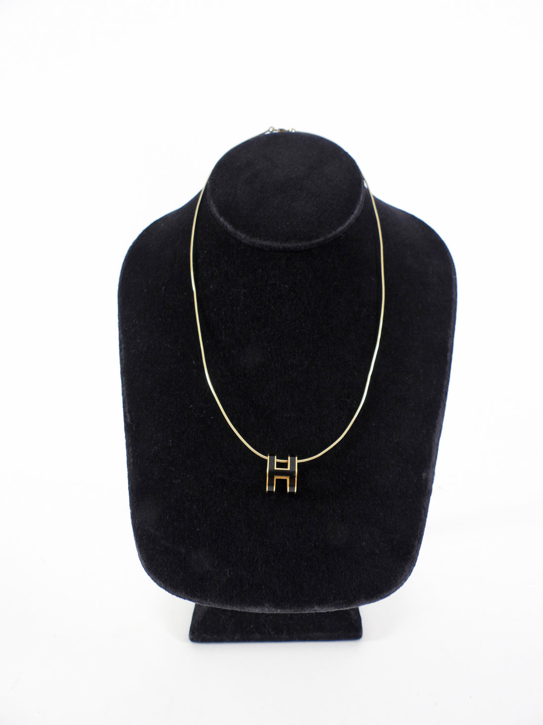 Hermes Black Enamel Goldtone Pop H Pendant Necklace