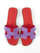 Hermes Purple Suede and Red Leather Oran Sandal - 38 / 7.5