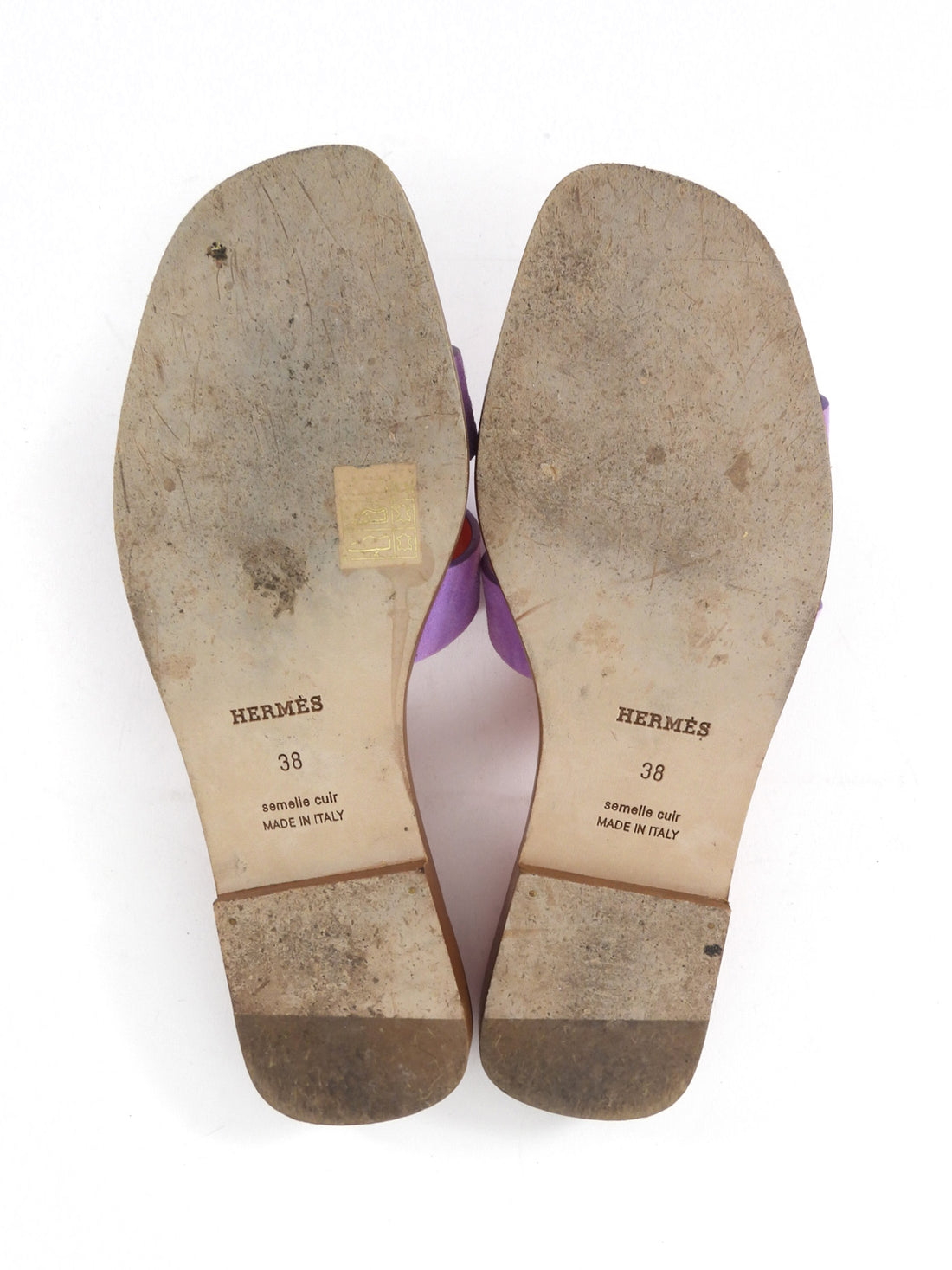Hermes Purple Suede and Red Leather Oran Sandal - 38 / 7.5