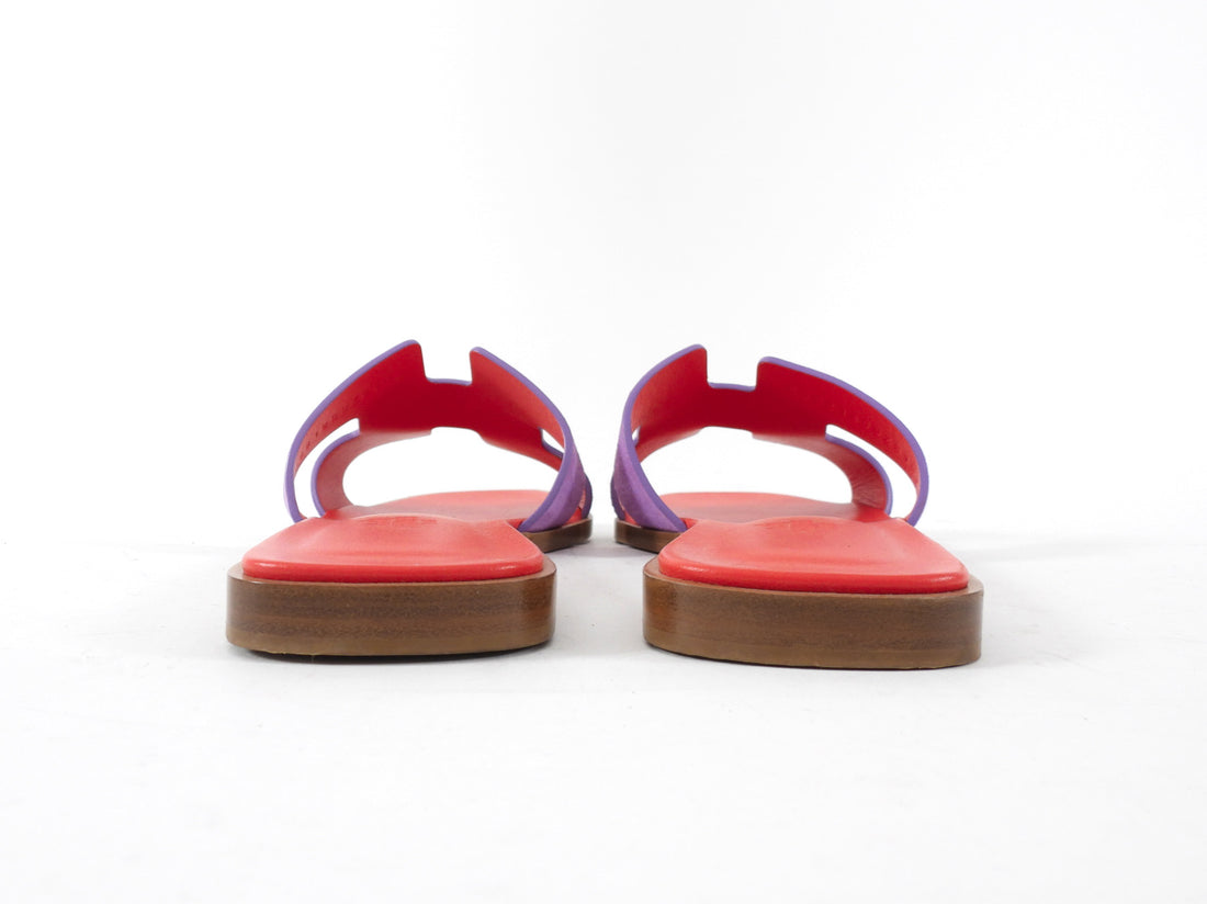 Hermes Purple Suede and Red Leather Oran Sandal - 38 / 7.5