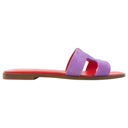 Hermes Purple Suede and Red Leather Oran Sandal - 38 / 7.5