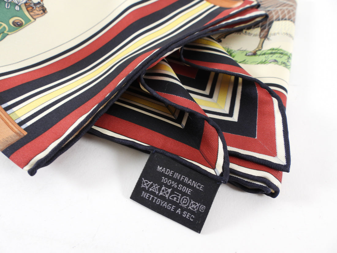 Hermes Couvertures et Tenues 90cm Brown and White Silk Scarf