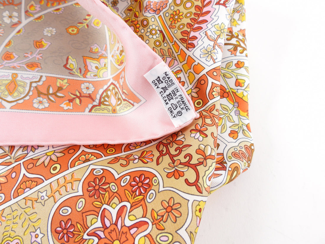 Hermes Pink Silk Floral 90cm Scarf Au Pays des Oiseaux Fleurs