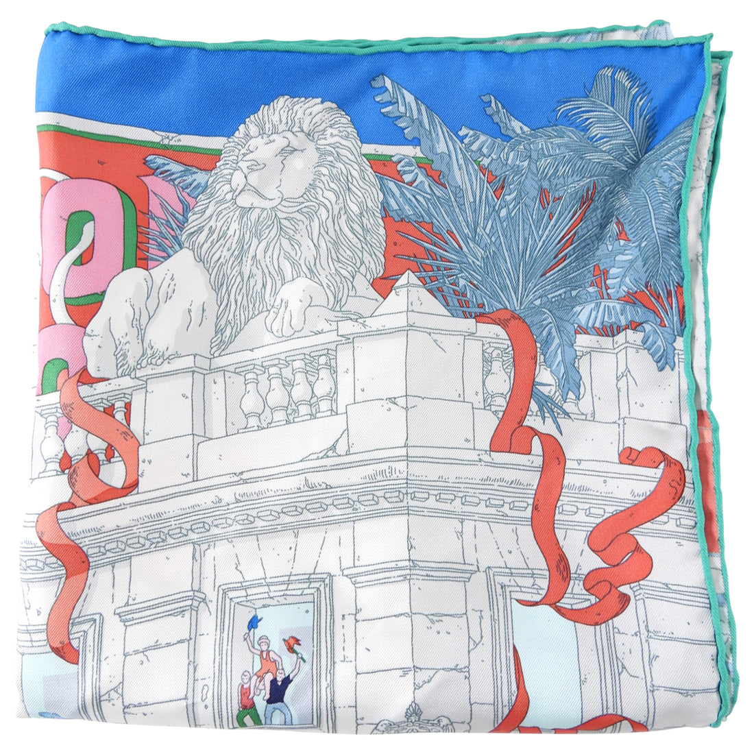 Hermes Le Grand Prix Blue White Pink Silk 90cm Scarf