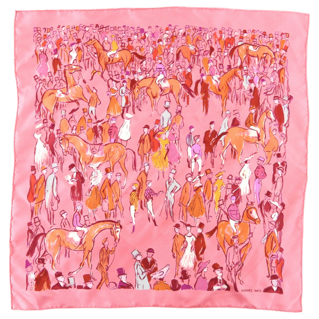 Hermes Pink Silk Paddock 45cm Scarf