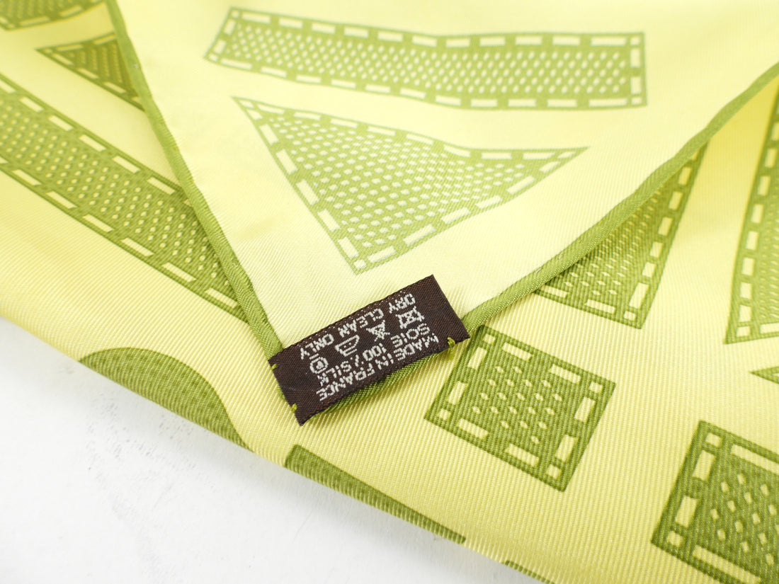Hermes Lime Green 45cm Silk Sellier Logo Scarf