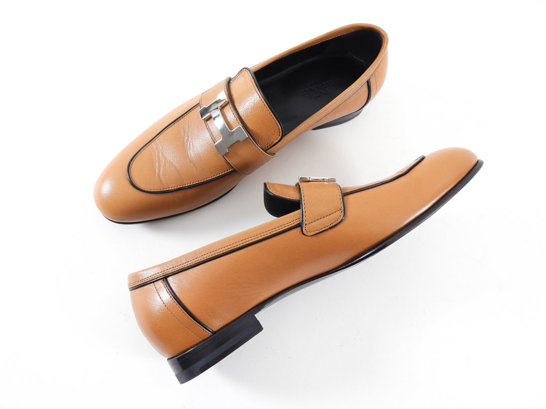 Hermes Tan Leather Paris Loafer with PHW H Buckle - 36.5