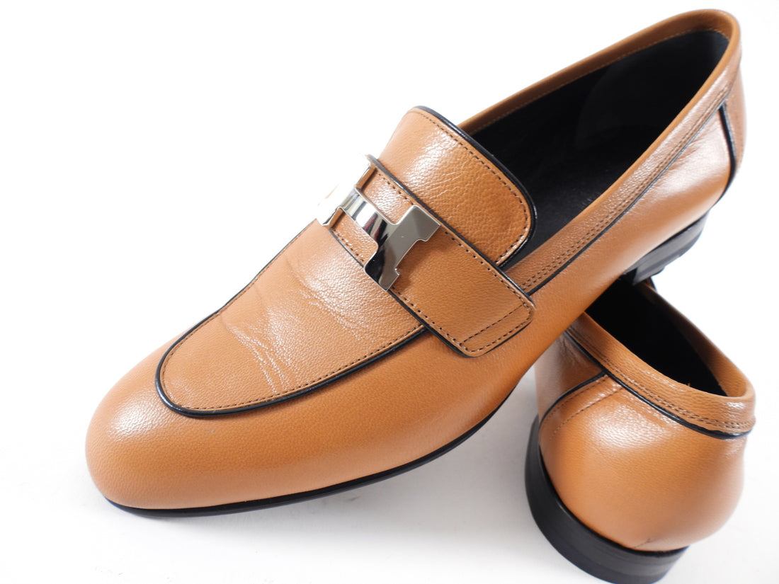 Hermes Tan Leather Paris Loafer with PHW H Buckle - 36.5