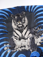 Hermes Silk Twill 140cm Giant Shawl Scarf Tigre Royal Blue Graphite, Beige